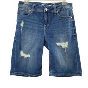 Seven7 Women Bermuda Denim Shorts Size 8 Blue Distressed 10" Inseam Style MY3107